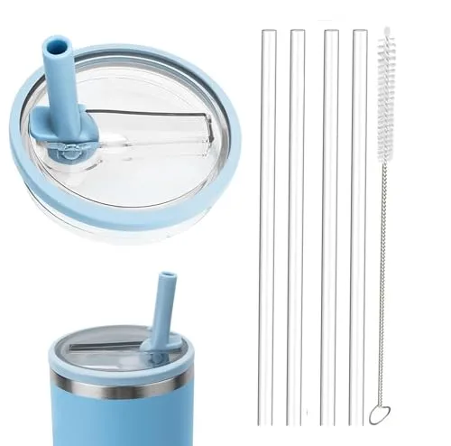 Ersatzdeckel für 40oz Becher, 1 Packung Auslaufsichere Tumbler Ersatz für Stanley Quencher 1.2L, wiederverwendbare Becherabdeckungs-Sets mit 4 Strohhalmen und 1 Reinigungsbürste (blue, 40oz)