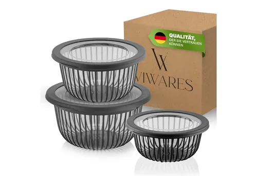 Viwares Schüssel Viwares Schüssel-Set 3er mit Deckel – 1, 2, 3 L Anthrazit, (3-tlg), Schüssel-Set 3er mit Deckel – 1, 2, 3 L Anthrazit