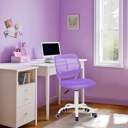 FurnitureR Kinder Schreibtischstuhl, höhenverstellbarer Drehstuhl mit kleinem Loch Rückenlehne Design, passend für Kinderzimmer oder Arbeitszimmer, lila