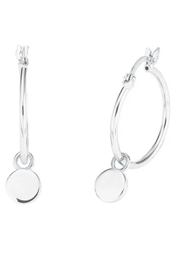 Amor Creolen 925 Sterling Silber Damen Ohrschmuck - Ohrringe für Damen aus hochwertigem 925 Sterling Silber mit beweglichen Coin-Anhängern, ideal für kleine Gravuren. Kommt in einer eleganten Schmuck Geschenk Box.