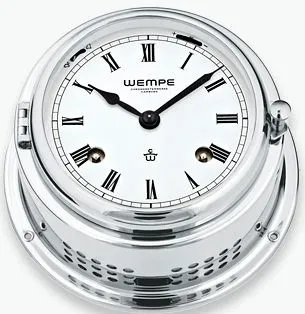 Wempe CW360001 Glasenuhr - 150mm Messing verchromt - Sonstiges - elegante analoge Glasenuhr mit römischen Ziffern und mechanischem 8-Tage-Uhrwerk, ideal für stilvolle Raumgestaltung.