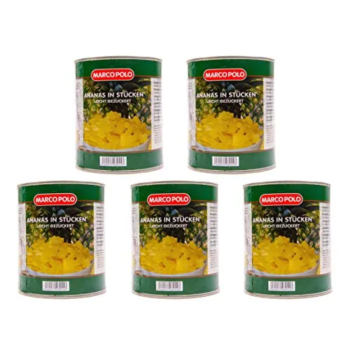 Food-United Ananas in Stücken leicht gezuckert 5 Dosen Füllmenge 825g ATG 490g süß-säuerlich und fruchtig, zart und bissfest Top Produkt aus Thailand reif geerntet