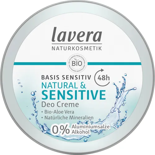lavera Deo Creme basis sensitiv - 48 Stunden Schutz mit Bio-Aloe Vera - Naturkosmetik Deo mit 48 Stunden Schutz, alkoholfrei und brennt nicht nach der Rasur. Ideal für empfindliche Haut und Reisen, unter 100 ml für Handgepäck.