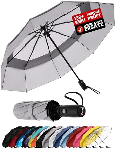 Repel Regenschirm Klein, Sturmfest, Kompakter, Robuster Taschenschirm Automatik, Sturmfest, Reise Regenschirm, Leichtes, Starkes Fiberglasgestell, Wasserdicht