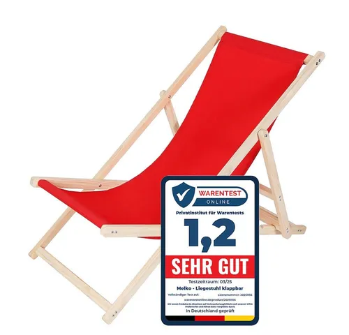 Melko Gartenstuhl Liegestuhl Rot - Klappbare Freizeitliege aus Kiefernholz, höhenverstellbar und kippsicher, ideal für Garten und Camping mit 2 Jahren Herstellergarantie.