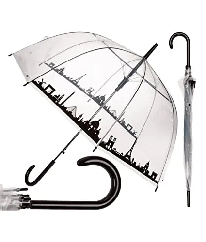 itsisa Regenschirm Skyline Paris, transparent - Kuppel-Regenschirm mit Automatiköffnung, Schirm Frankreich