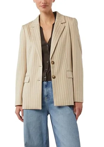 comma Damen Blazer mit Reverskragen in Beige, Größe 44 - Eleganter Damen Blazer von Comma in Größe 44, lockerer Schnitt und leichter Material-Mix für vielseitige Anlässe. Praktische Pattentaschen und klassischer Reverskragen verleihen einen stilvollen Look.
