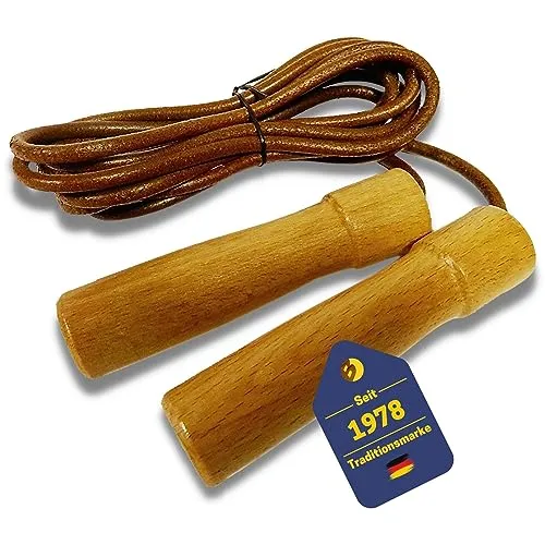 Best Sporting Springseil I Sportgeräte Zuhause I Sprungseil für Erwachsene aus Leder I Ausdauer-Training I 2 stabile Griffe aus Holz I 290 cm langes Springseil I Fitnessgeräte für Zuhause