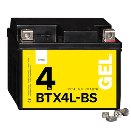 Denagi 50314 GEL BTX4L-BS Motorradbatterie 12V 4Ah, Ersetzt YTX4L-BS, wartungsfrei versiegelt vorgeladen
