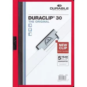 Durable Klemmhefter 2200-03, Duraclip, A4, für 30 Blatt, rot
