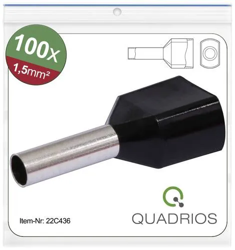 Quadrios 22C436 Zwillings-Aderendhülse 1.5mm² Teilisoliert Schwarz 1 Set