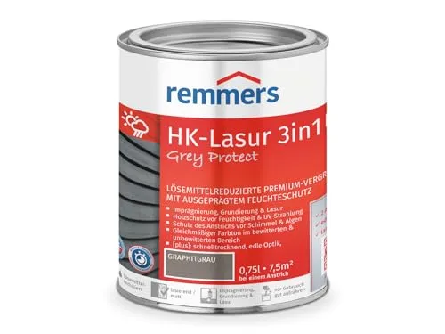 Remmers HK-Lasur 3in1 Grey Protect - Premium Vergrauungslasur für außen - Lacke – Lösemittelreduzierte Holzlasur für außen, vereint Imprägnierung, Grundierung und Lasur in einem Produkt, ideal für langlebigen Holzschutz und natürliche Grautöne.