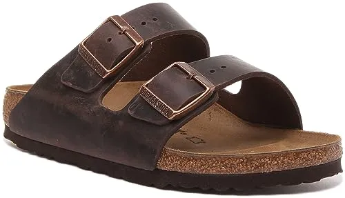Birkenstock Classic Herren Arizona Pantoletten, Braun (Habana), 46 EU Schmal - Wanderschuhe mit anatomisch geformtem Fußbett aus Kork und Latex, ideal für Komfort und Unterstützung bei langen Spaziergängen.