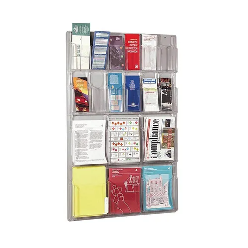 Helit Prospekthalter H62596 - Wandprospekthalter für 6 x A4 und 12 x DIN lang - Prospektständer aus transparentem Acryl, ideal für die übersichtliche Präsentation von Informationen. Inklusive Befestigungsmaterial, Made in Germany.