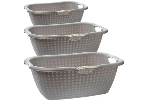 Centi Wäschewanne Set mit Griffen (3er-Set) - Praktisches 3er-Set stabile Wäschewannen mit ergonomischen Griffen für müheloses Tragen, ideal zum Sortieren und Aufbewahren von Wäsche, Spielzeug und mehr.