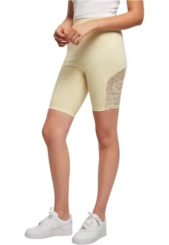 Urban Classics Damen Radlerhose Ladies High Waist Lace Inset Cycle Shorts, Farbe softyellow, Größe L