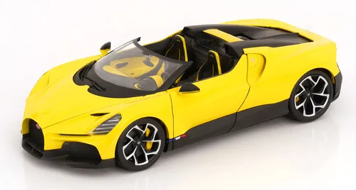 Bburago Bugatti W16 Mistral Roadster 2023 - 1:18 Modell - Sonstige Verkehrsmodelle, detailgetreues 1:18 Modell des Bugatti W16 Mistral in auffälligem Gelb/Schwarz, ideal für Sammler und Autoliebhaber.