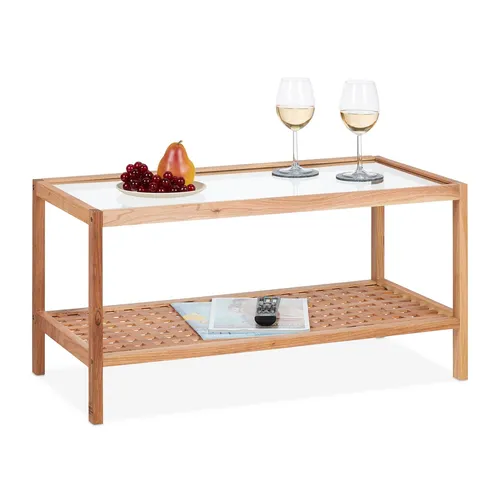 Beistelltisch Couchtisch mit 2 Ablagen - Tisch für den Innenbereich, Maße: 80x40x40 cm, elegantes Walnuss-Design mit Glasplatte, ideal für Ihr Wohnzimmer.