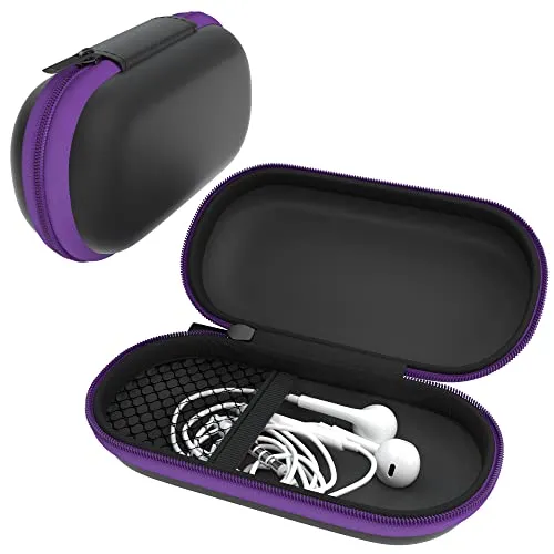 EAZY CASE Universal Tasche für In-Ear Kopfhörer mit Netzfach - Hardcase Aufbewahrungsbox, Schutztasche mit umlaufenden Reißverschluss, extra klein, oval, Lila