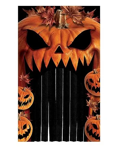 Horror-Shop Scary Halloween Türvorhang mit Kürbissen & Herbstblättern - Türvorhang für Halloween, schafft eine schaurig-schöne Atmosphäre mit Kürbissen und Herbstblättern, einfach zu befestigen und ideal für gruselige Partys.