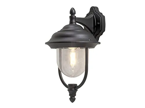 LED Außenwandlaterne im Landhausstil, Höhe 46cm, Schwarz - Nostalgische LED Außenlaterne für Terrassen, Balkon und Haustür, aus robustem Aluminium mit IP43 Schutz, inklusive 4W E27 Filament LED für warmweißes Licht.