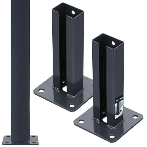KOTARBAU® 2er Set Pfostenträger 60x40 mm Dübelplatte mit Zaunfuß verzinkt & pulverbeschichtet Aufschraubhülse Pfostenschuh für Pfosten Pfostenträger Doppelstabmattenzaun zum Aufschrauben