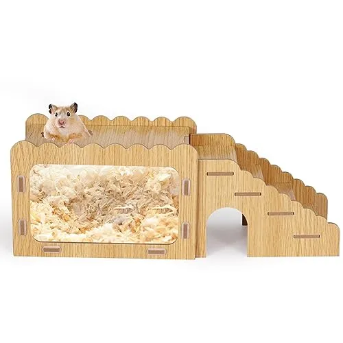 Hamster Graben Box, Sichtbarer Hamster Graben Raum mit Acryl Transparent Brett, Hamsterversteck und Erkundungshaus mit Kletterleiter, Hamster Graben Holz Spielzeug für Meerschweinchen Syrische Hamster