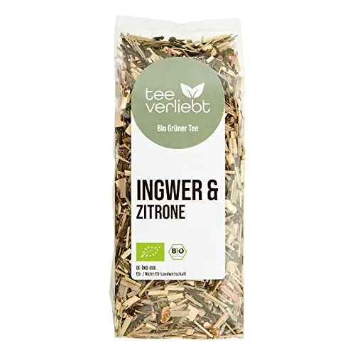 teeverliebt - Bio Grüntee Sencha Ingwer & Zitrone I loser Grüner Tee I Typisch Sencha mit wohltuendem Ingwer und fruchtiger Zitrone I Aus kontrolliert biologischem Anbau I 90 g