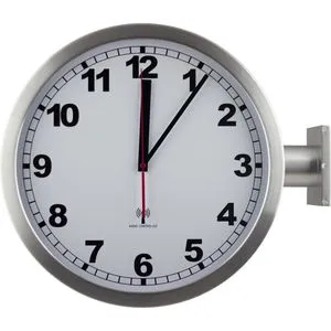 Eurotime Wanduhr 51764-47 Funkuhr, doppelseitig und modern - Wohnaccessoires mit automatischer Zeitumstellung, eleganter silberner Aluminiumrahmen und vielseitiger Montageoption für Wand oder Decke.