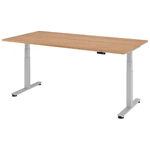 Hammerbacher Schreibtisch XDSM 2E - Elektrisch Höhenverstellbar, Nussbaum/Silber - Kinderschreibtisch mit 4-fach Memory-Schalter, ideal für ergonomisches Arbeiten und individuelles Anpassen der Höhe.