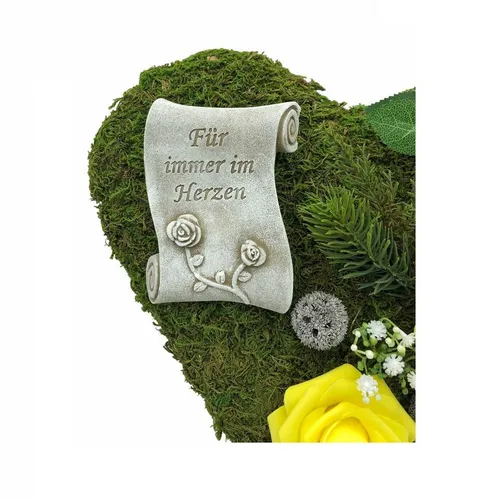 Gartenfigur Grabgesteck Moosherz - Trauerherz für liebevolle Erinnerungen - Figuren für Gräber, elegantes Moosherz als stilvollen Grabschmuck für eine würdevolle Trauerkultur.