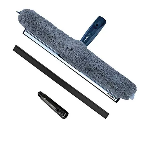 FenWi Profi Kombi Fensterwischer 35/40cm mit Fensterabzieher & Einwascher Microfaser-Wischbezug und 2X Gummilippe (hart & weich)
