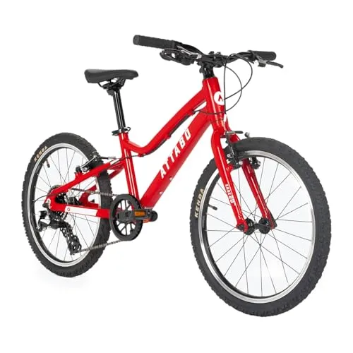 ATTABO Ease 20 Kinderfahrrad 20 Zoll – leichtes Aluminium-Bike mit Shimano Altus 7-Gang Schaltung – ergonomischer BMX-Lenker & niedriger Einstieg – Fahrrad für Kinder 6–9 Jahre (115–135 cm) (Rot)
