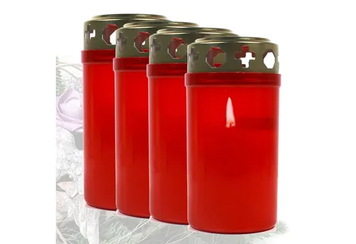 Candelo Grabkerze 4er Set Premium Grabkerzen mit Deckel - Rot Tagebrenner 54 Std (4er Set, 4-tlg), Trauerlicht Gedenk für Friedhof - Friedhofskerze Grablicht Brenner
