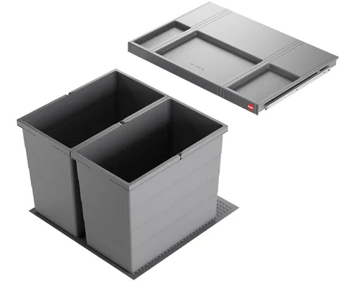 Hailo Einbaumülleimer Allegro 400 - 2x 28 Liter - Haushaltszubehör mit 56 l Fassungsvermögen, ideal für eine effiziente Abfalltrennung und platzsparende Montage in der Küche.