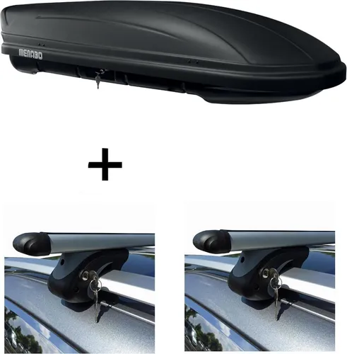 Dachbox MAA400L matt + Relingträger VDP XL 135 für VW Tiguan Cross - Gepäckträger-Set mit 400 Liter Stauraum und zentralverriegelbarer Dachbox, ideal für Reisen mit dem VW Tiguan Cross ab 2014.