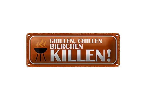 Roomando Metallschild Blechschild Spruch 27x10cm grillen chillen Bierchen killen Dekoration
