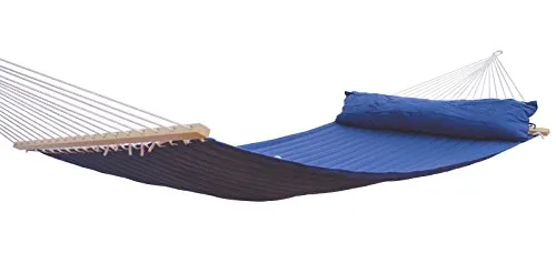 MacaMex California Doppelstabhängematte wetterfest gefüttert Uni blau mit Kissen