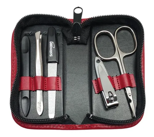 EloModa Maniküre-Kosmetik-Etui 5-tlg Maniküre-Set aus Echtleder – Made in Germany, Solingen Instrume, 5 tlg., Made in Germany