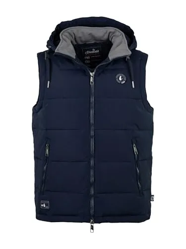 Schietwetter Steppweste Herren 6XL - Blau - Herren-Weste in 6XL, wärmend und winddicht, ideal für unbeständiges Wetter. Aus strapazierfähigem Polyester mit abnehmbarer Kapuze und praktischen Taschen.
