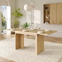Table Extensible Mdf Eichefarben 140-180x80 Cm, Rechteckiger Esstisch Für 6-8 Personen