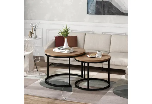HAUSS SPOLE Couchtisch Runder Couchtisch 2er Set Satz Kaffeetisch Beistelltisch (2-St., 2 Stücke Groß und Klein)