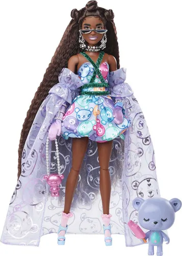 Barbie Extra Fancy Puppe im lila Kleid mit Teddymuster