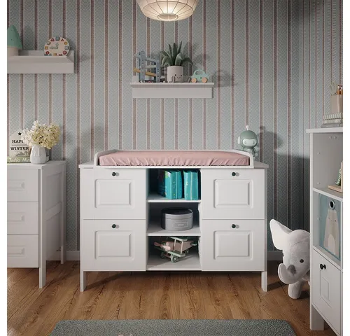 Vitalispa Wickelkommode Ajaton Weiß – 4 Schubladen und Wickelaufsatz - Wickeltisch mit stilvollem Design, vier Schubladen und zusätzlichem Wickelaufsatz – ideal für die praktische Babypflege in jedem Zuhause.