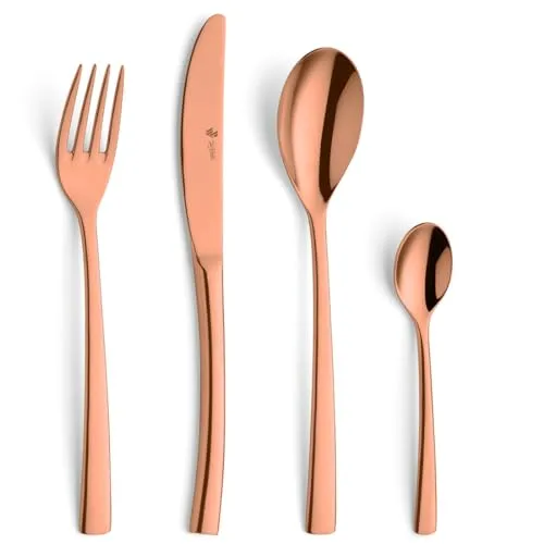 Paul Wirths Besteck-Set SWING (4-tlg) aus Edelstahl 18/10 - Hochwertiges 4-teiliges Besteckset für 1 Person, PVD kupfer beschichtet und hochglanzpoliert, perfekt für einen stilvollen Tisch.