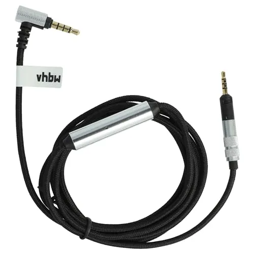 vhbw Audio AUX Kabel kompatibel mit Sennheiser HD598, HD579, HD599 Kopfhörer - Audiokabel 3,5 mm Klinkenstecker, 150 cm, Schwarz, Silber