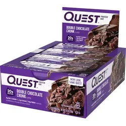Quest Nutrition Protein Bar Double Chocolate Chunk, 12 x 60 g - Protein Riegel für Muskelaufbau, mit 20 g hochwertigem Protein pro Riegel und köstlichem Schokoladengeschmack.