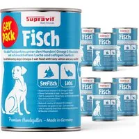Supravit Nassfutter für Hunde mit Fisch & Lachs | 6 x 820g Dosen - Hochwertiges, getreidefreies Nassfutter für Hunde mit schmackhaftem Fisch und Lachs. Ideal für sensible Hunde, schonend verarbeitet für unverfälschten Geschmack und optimale Verträglichkeit.
