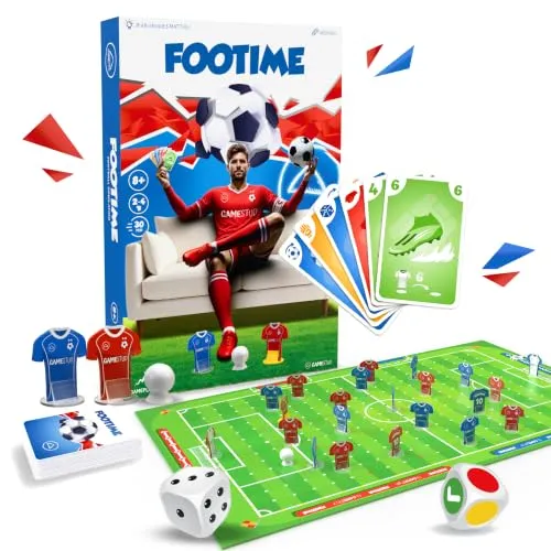 FOOTIME – Gesellschaftsspiel – Fußballspiel für Kinder, Jugendliche und Erwachsene – Schnelle und spannende Matches – 2 bis 4 Spieler – Originelles Geschenk ab 8 Jahren