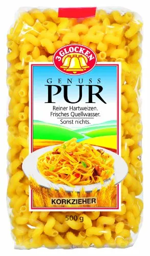 Glocken Genuss Pur Korkzieher, 500g - Weizenprodukt aus reinem Hartweizen, fettarm und ideal für Vegetarier – Genuss pur ohne Ei!